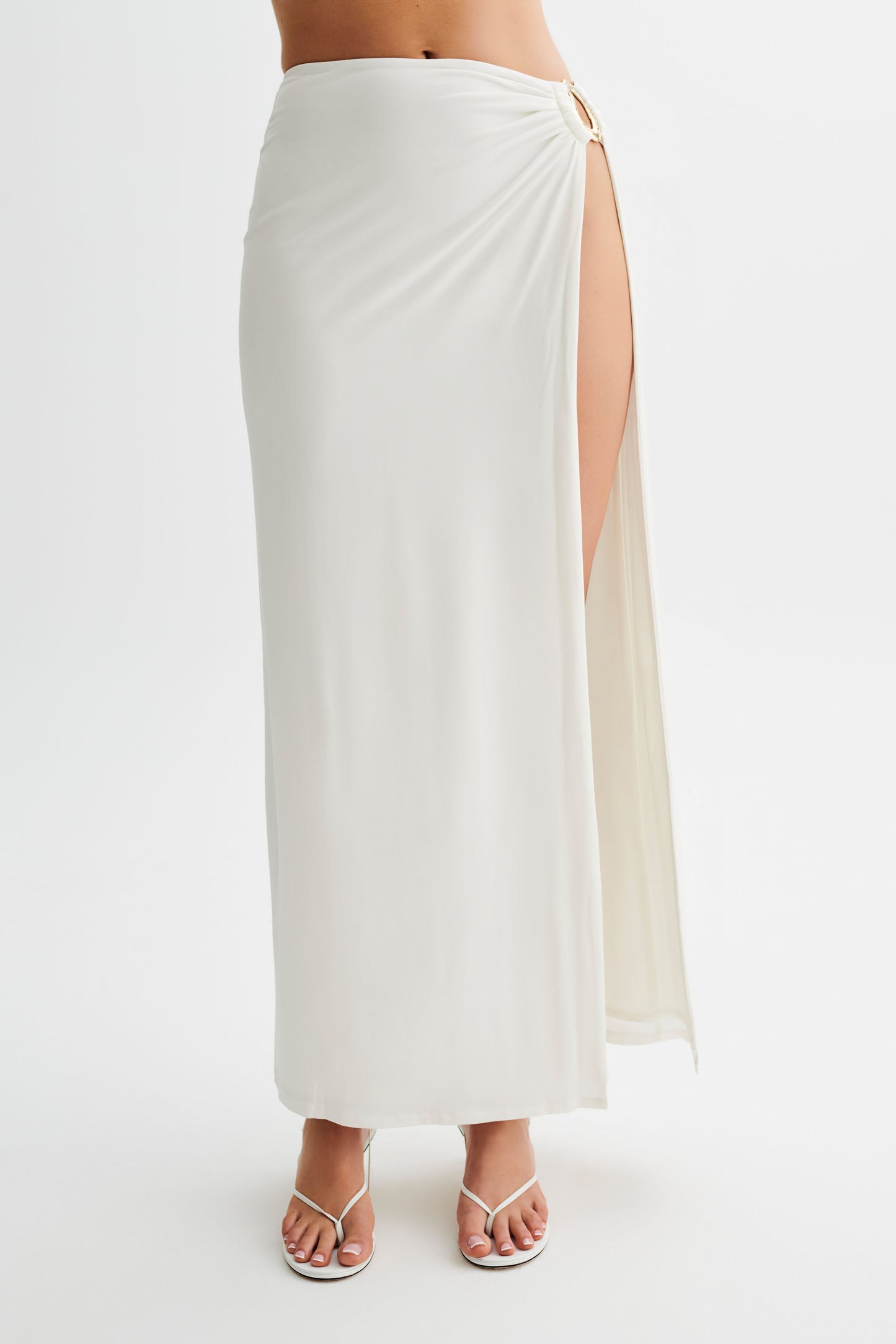 Suri Slinky Maxi Skirt With Gold Hardware - White