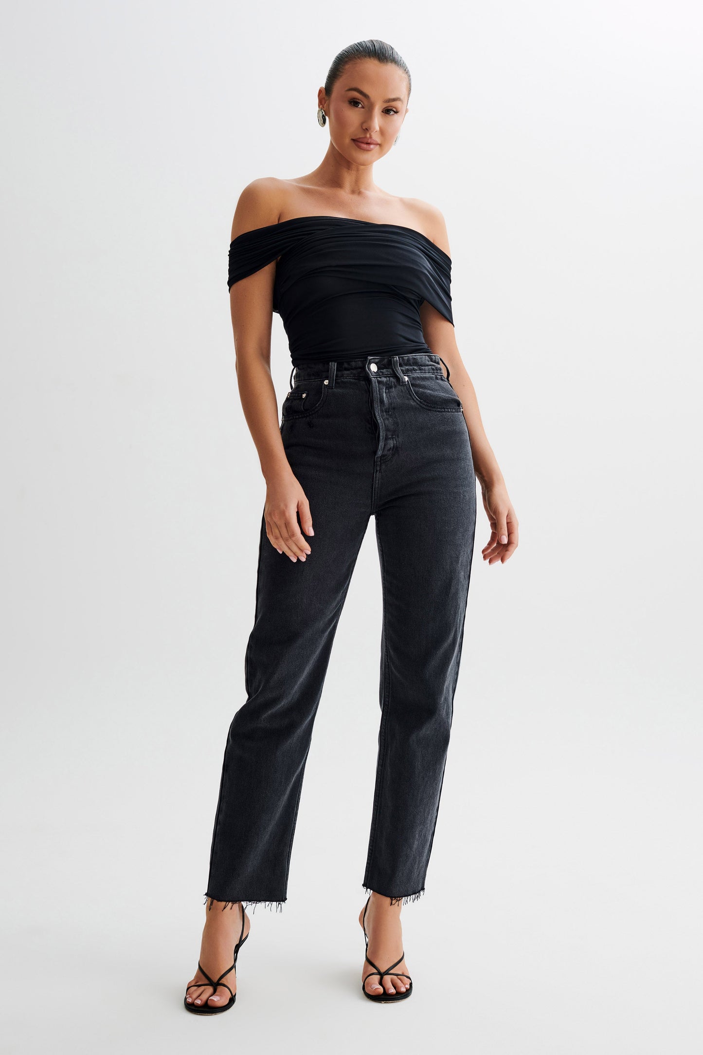 Lourdes Slinky Off Shoulder Top - Black