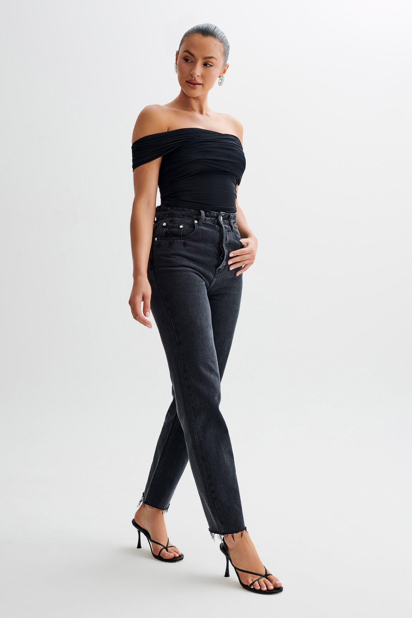 Lourdes Slinky Off Shoulder Top - Black