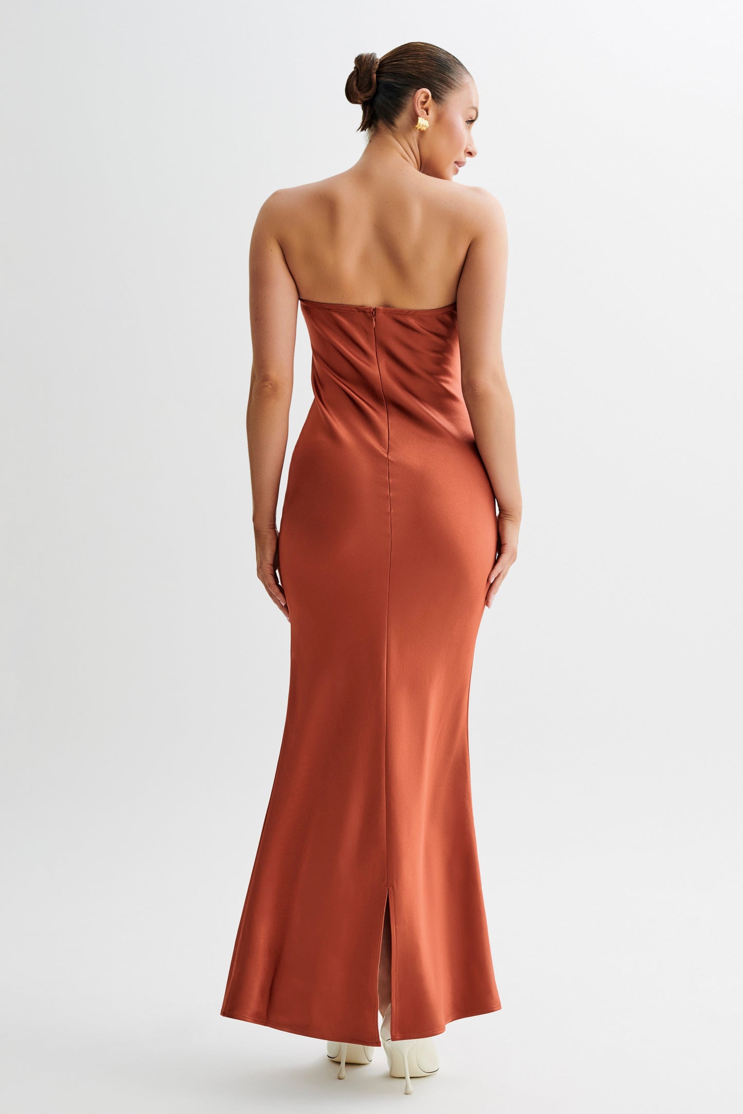 Claudette Strapless Satin Maxi Dress - Burnt Orange