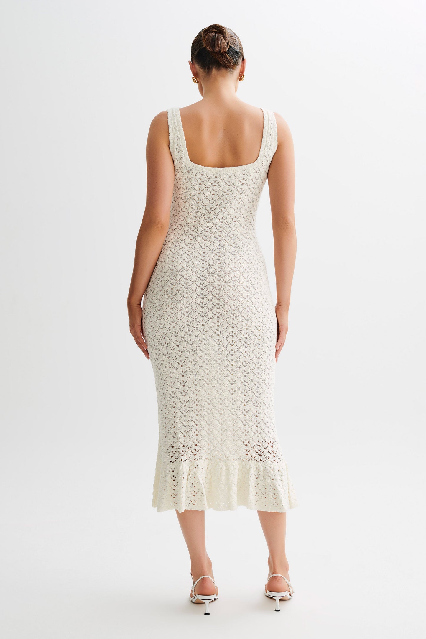 Sylvie Frill Knit Midi Dresses - Ivory