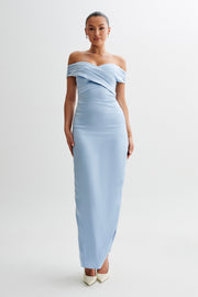 Harley Off Shoulder Satin Maxi Dress - Cornflower Blue