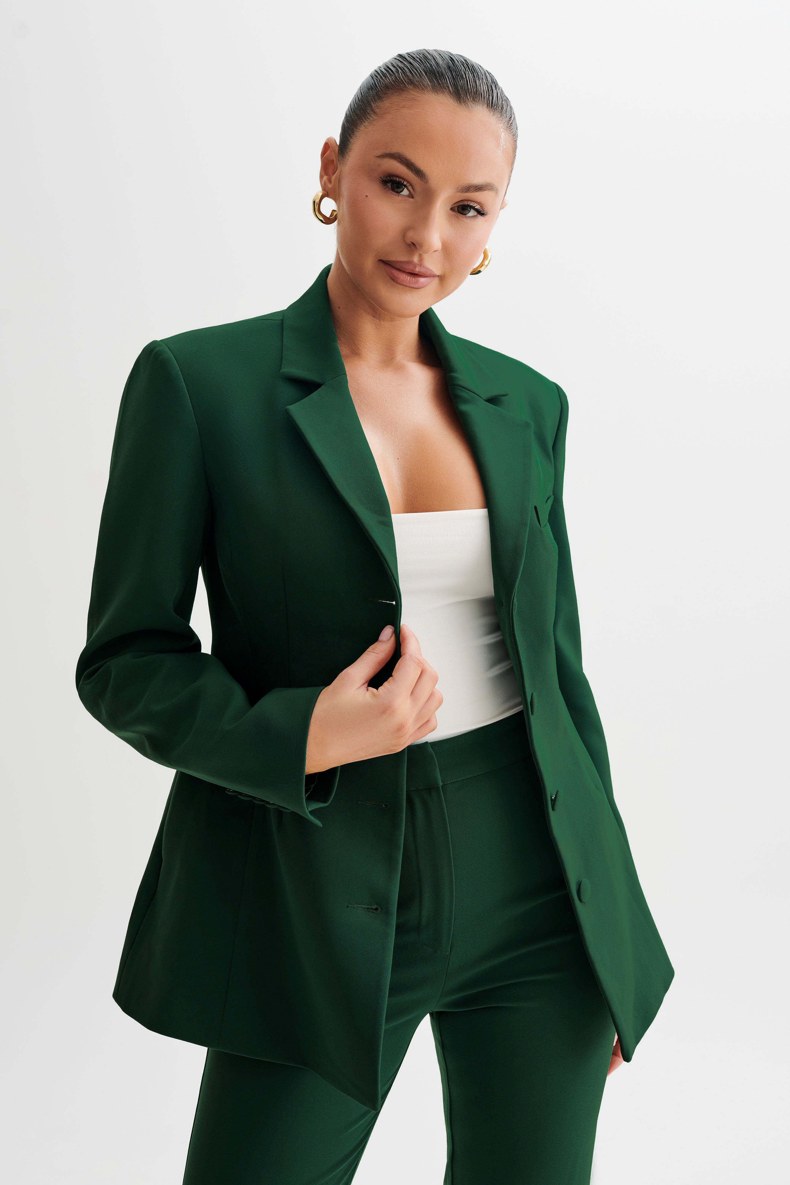 Greer Hourglass Suiting Blazer Forest Green MESHKI