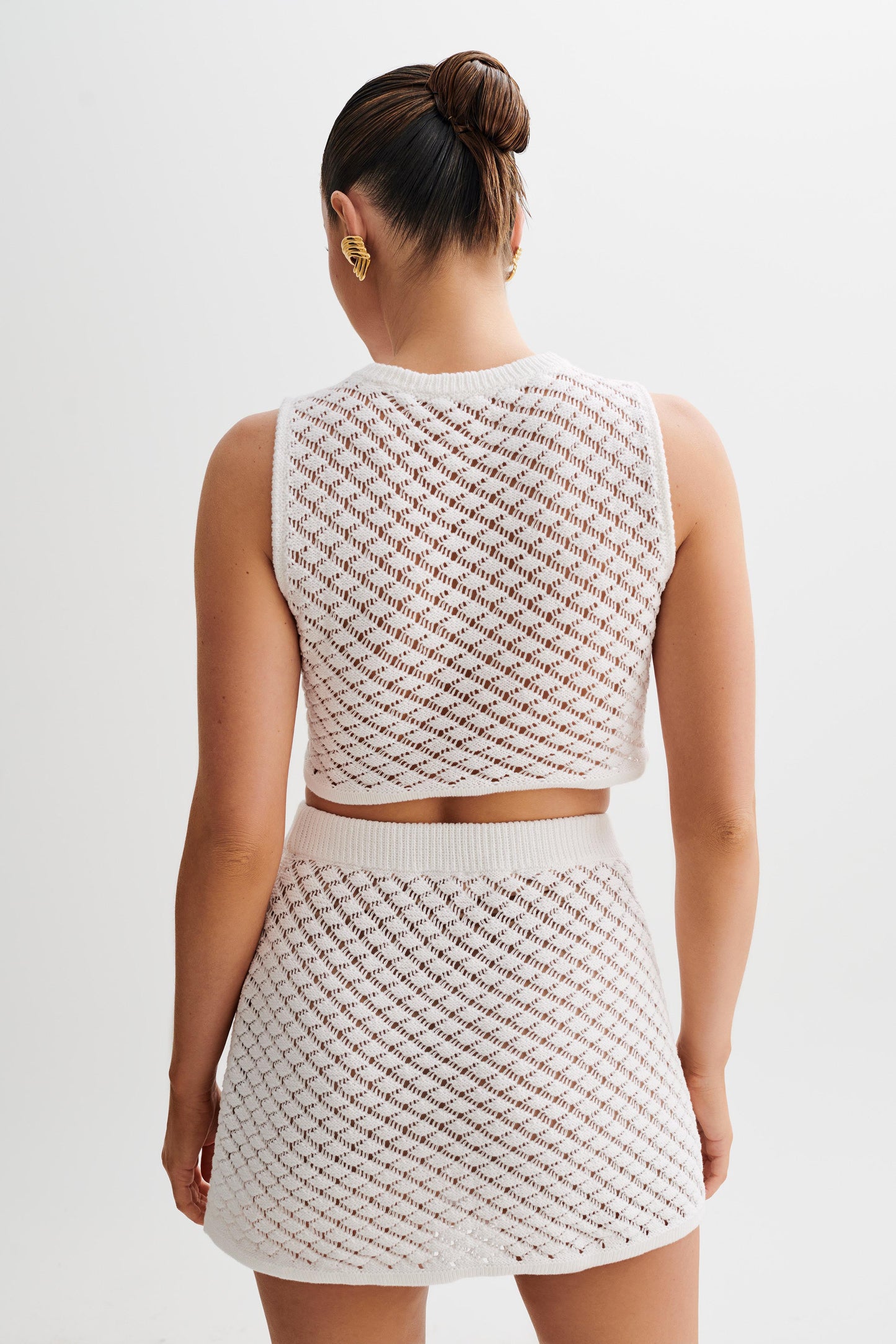 Lorenza Crochet Button Down Crop Top - Ivory