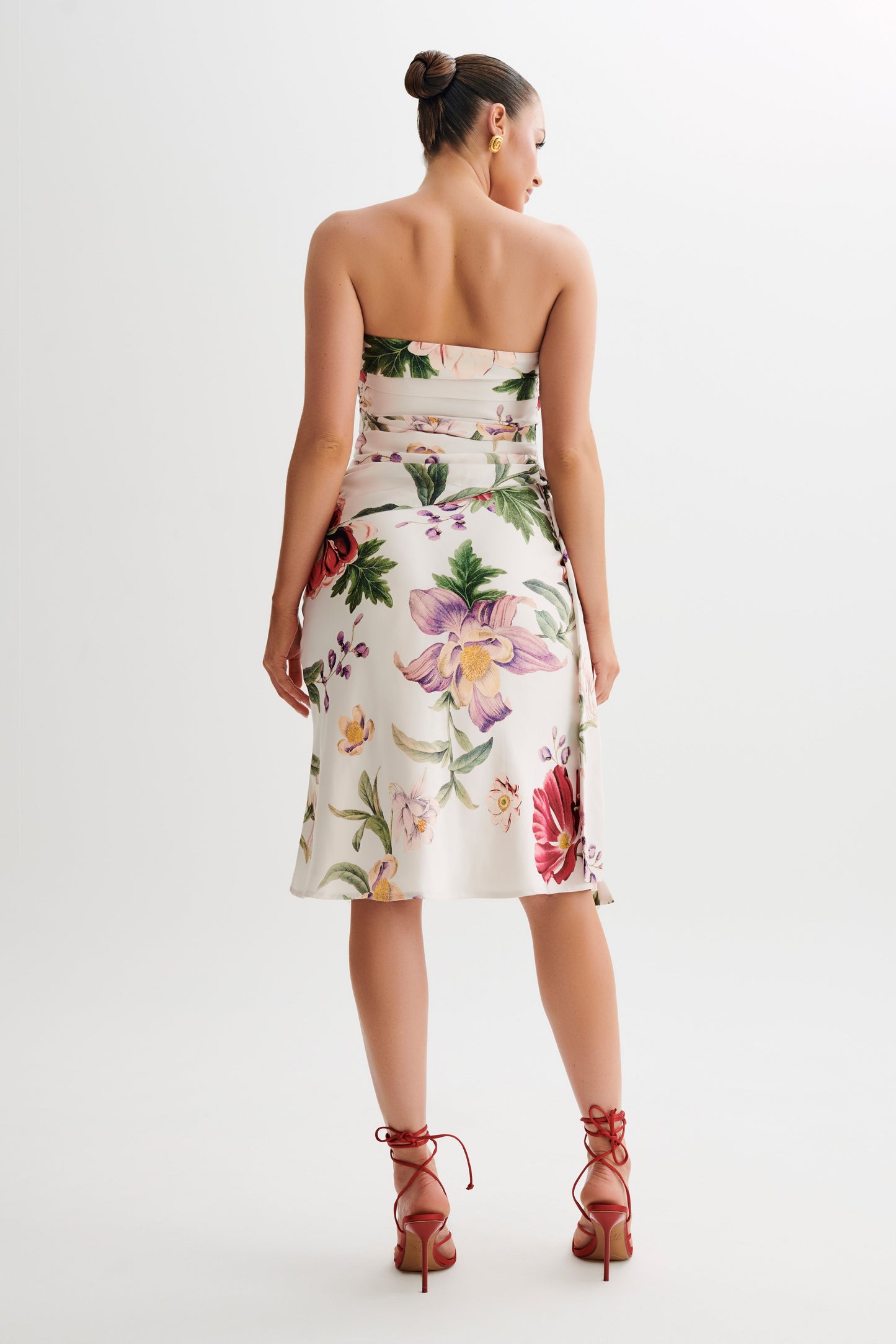 Allegra Satin Ruched Strapless Top - Bella Rosa Print