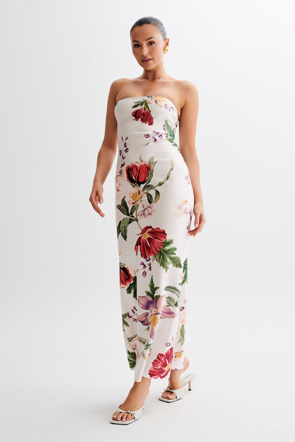 Collective Dress - Claudette  Strapless Satin Maxi Dress - Bella Rosa Print fifth image