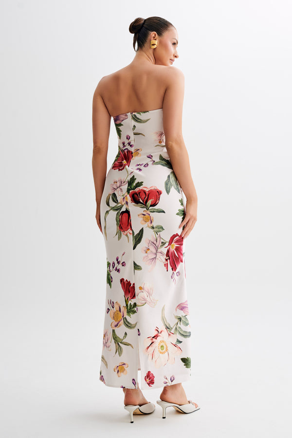 Collective Dress - Claudette  Strapless Satin Maxi Dress - Bella Rosa Print sixth image