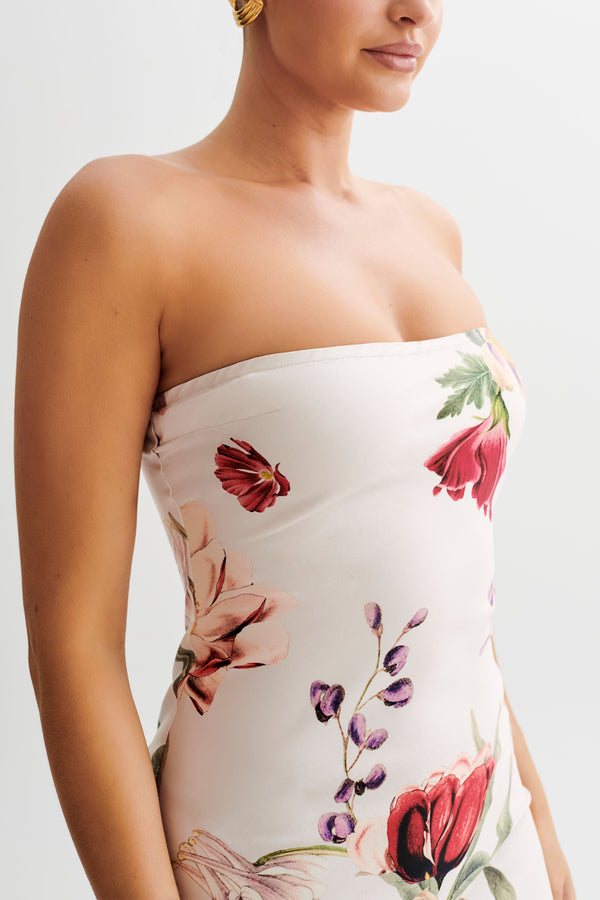 Collective Dress - Claudette  Strapless Satin Maxi Dress - Bella Rosa Print fourth image