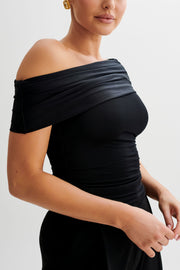 Cassandra Off Shoulder Slinky Top - Black