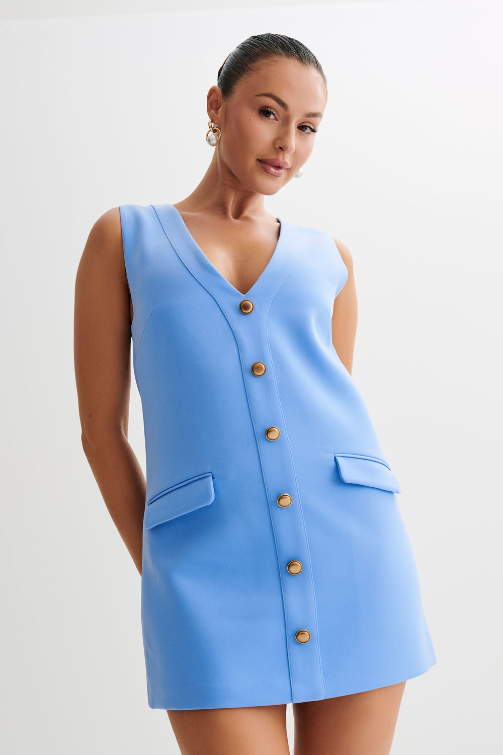 Florentina Sleeveless Suiting Mini Dress - Iris Blue