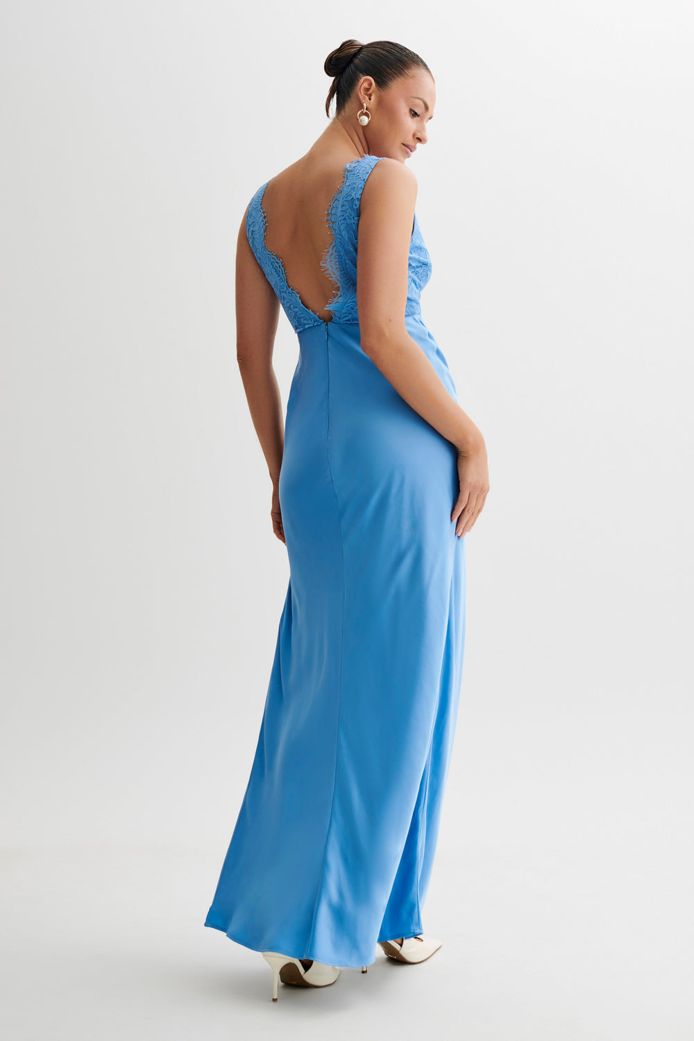 Ricci Satin And Lace Maxi Dress - Iris Blue - MESHKI