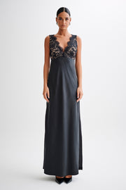 Ricci Satin And Lace Maxi Dress - Black