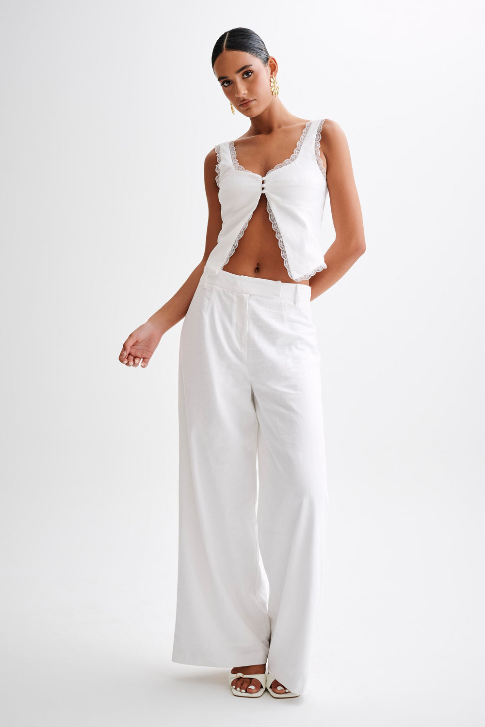 Franca Linen Wide Leg Pant - White