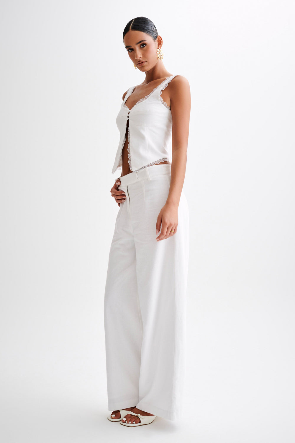 Franca Linen Wide Leg Pant - White