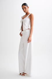 Franca Linen Wide Leg Pant - White