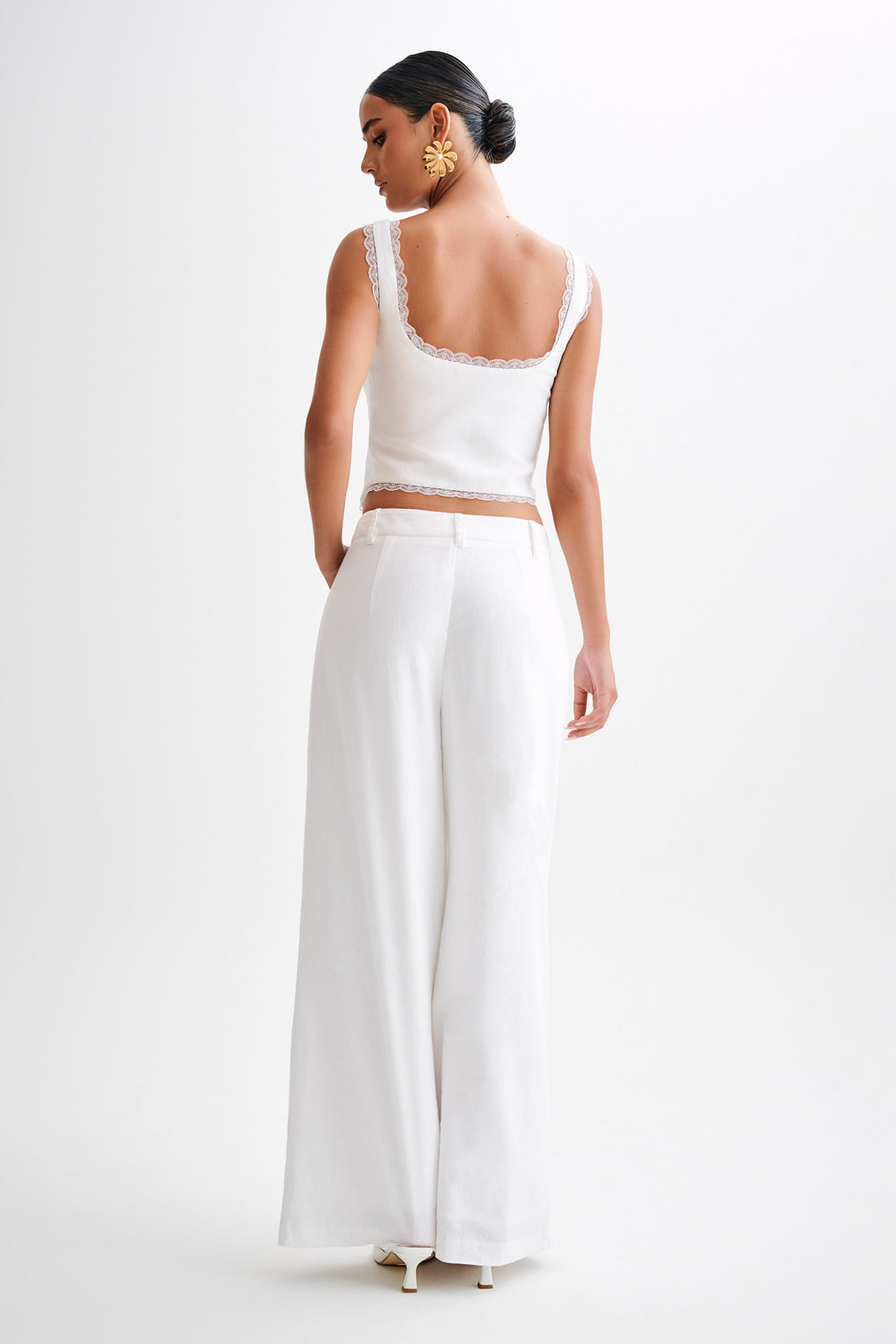 Franca Linen Wide Leg Pant - White