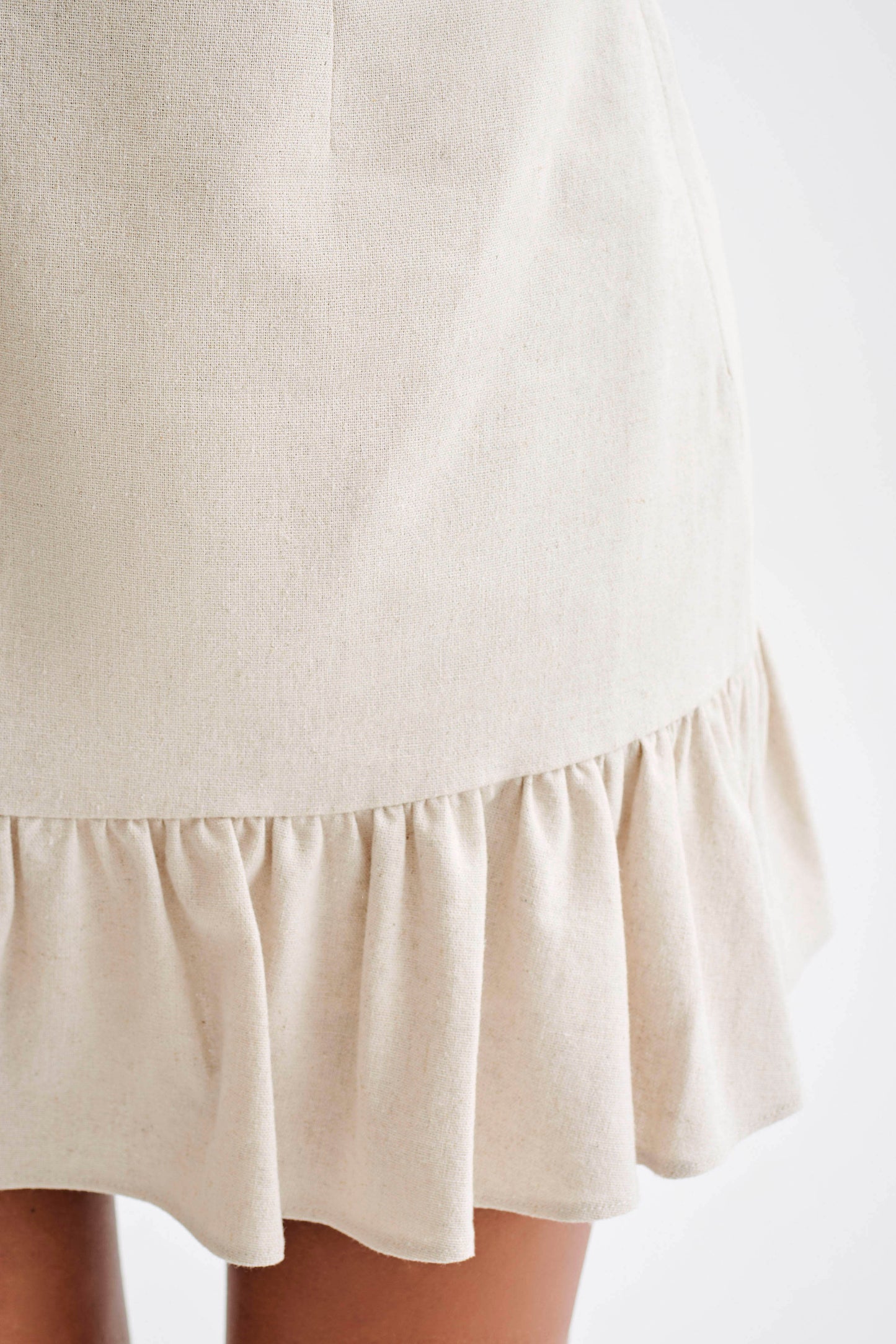 Delfina Linen Mini Skirt With Ruffle - Natural