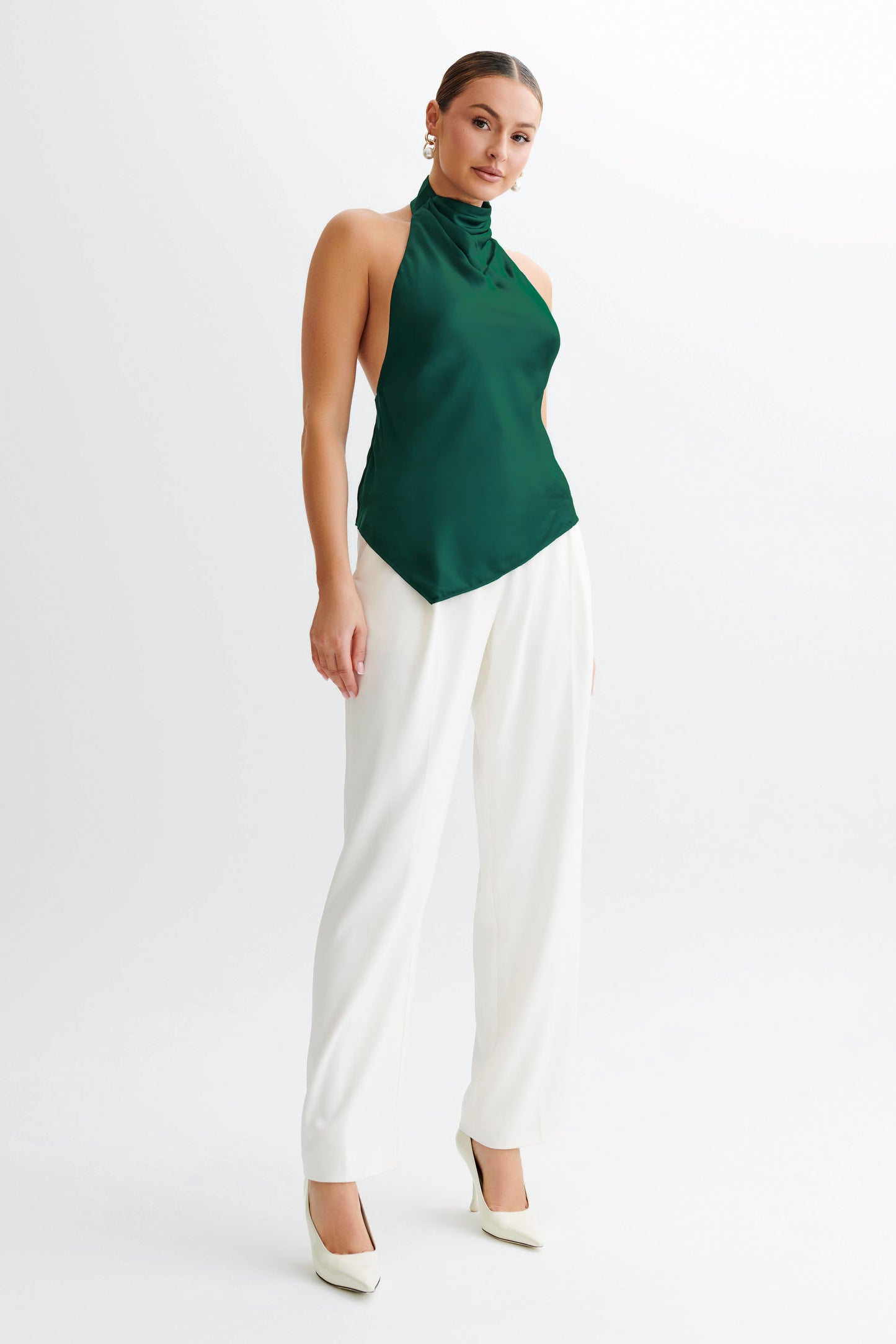 Seraphine Satin Halter Top - Forest Green