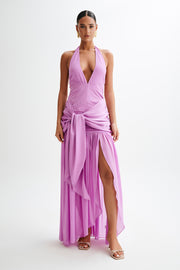 Graziana Satin Chiffon Plunge Maxi Dress - Violet