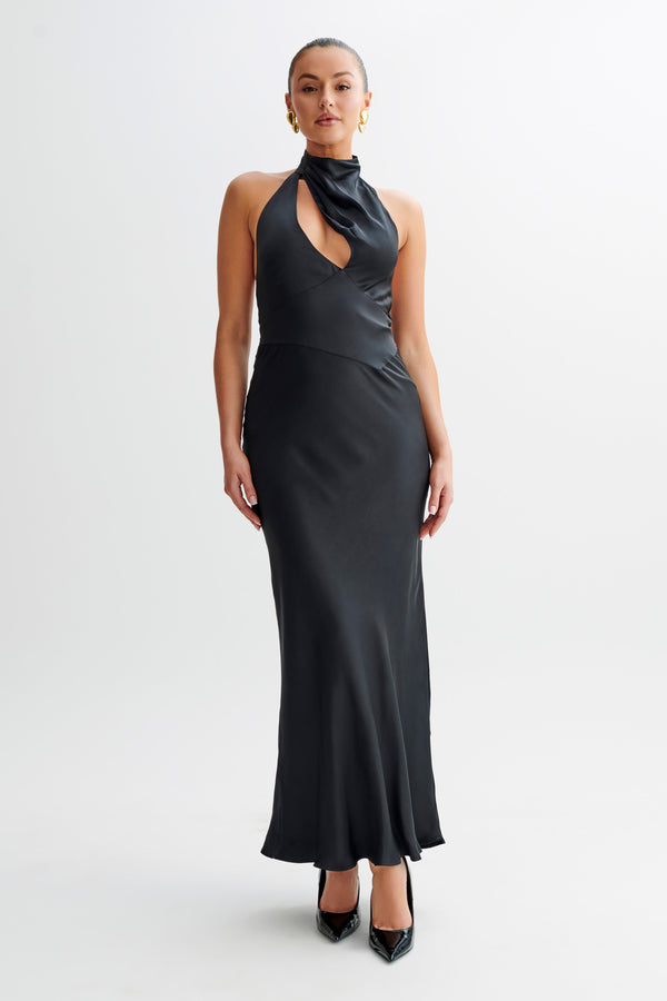 Shop Formal Dress - Belladonna  Satin Halter Maxi Dress - Black secondary image