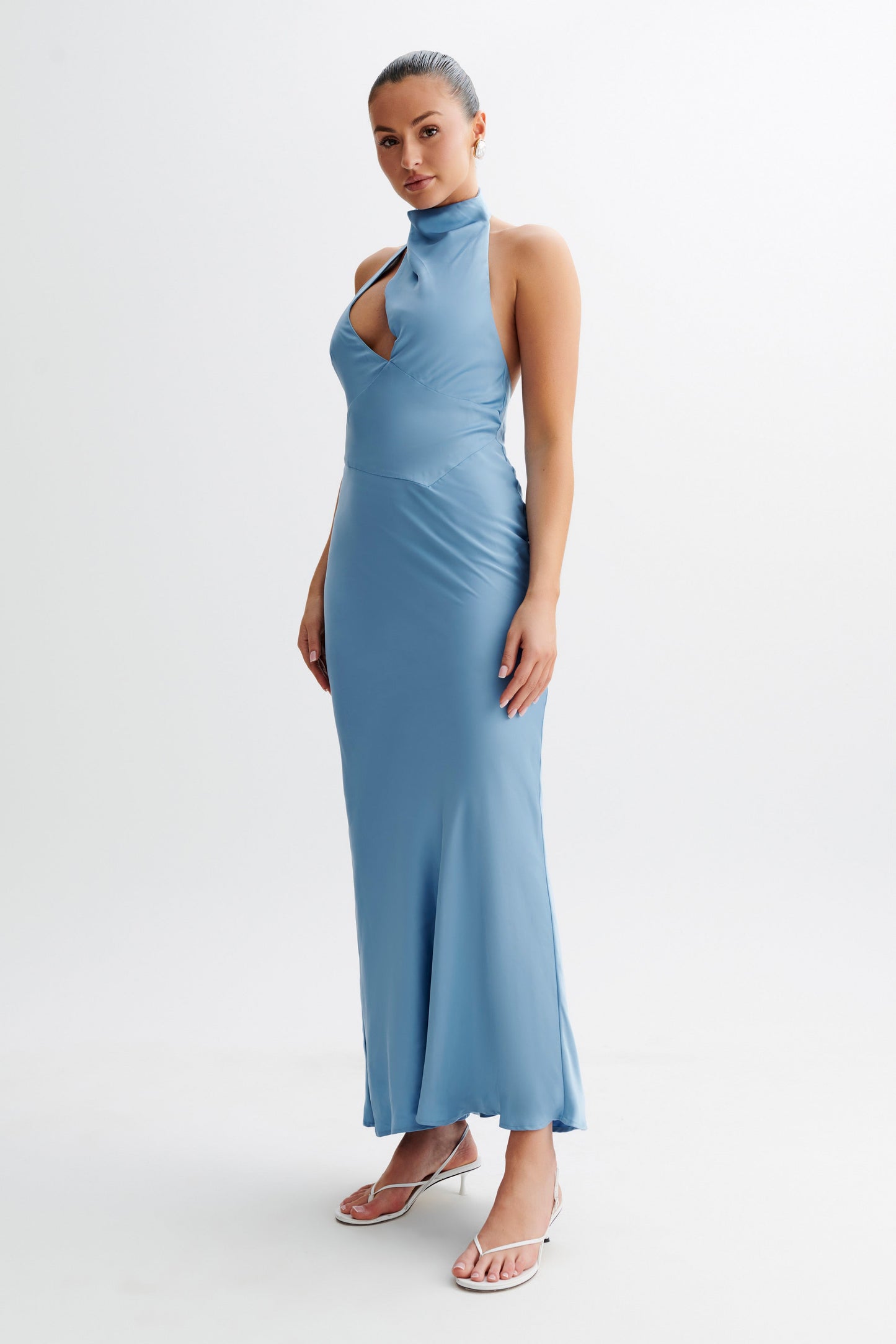 Belladonna Satin Halter Maxi Dress - Iris Blue