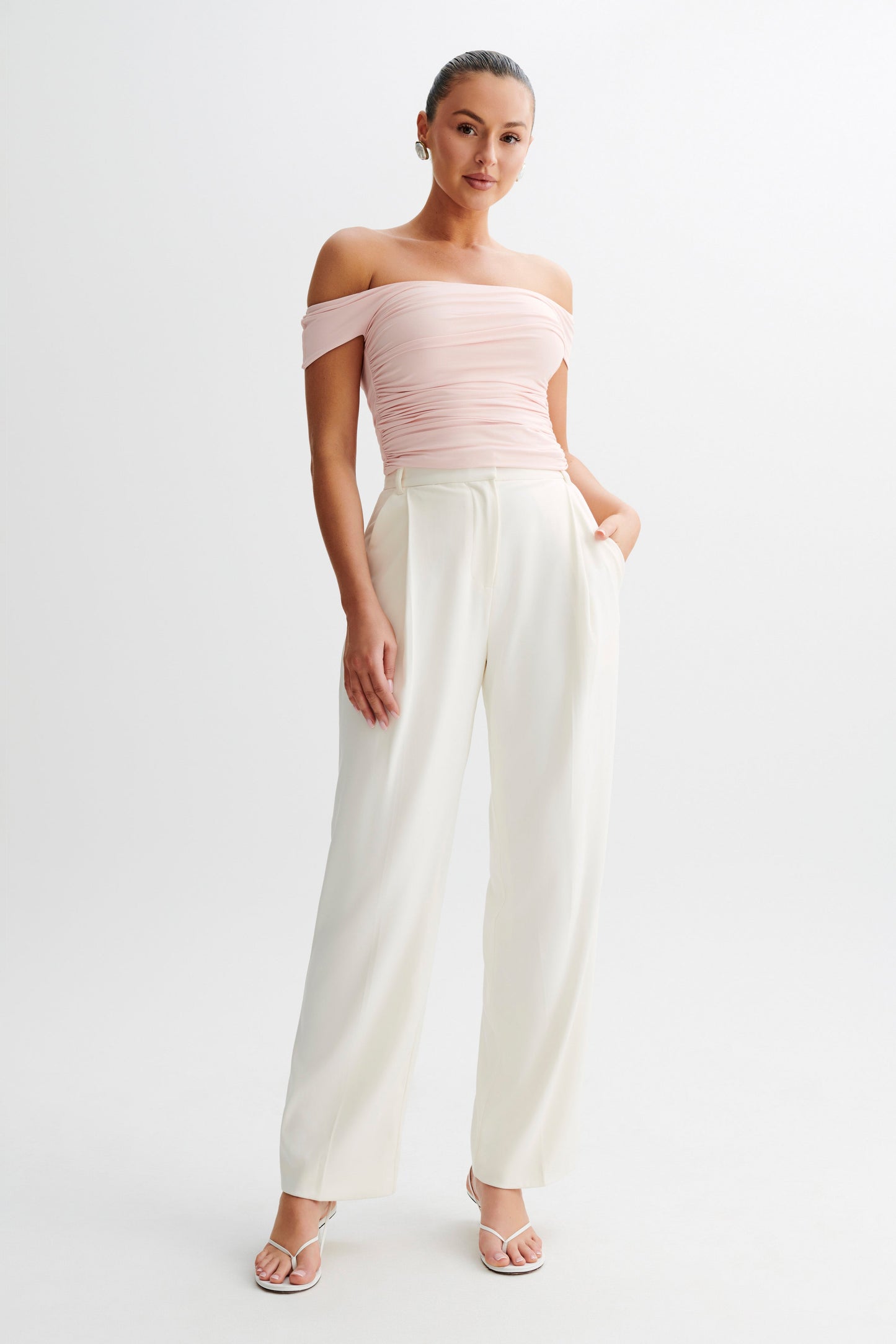 Piper Ruched Off Shoulder Top - Pale Pink