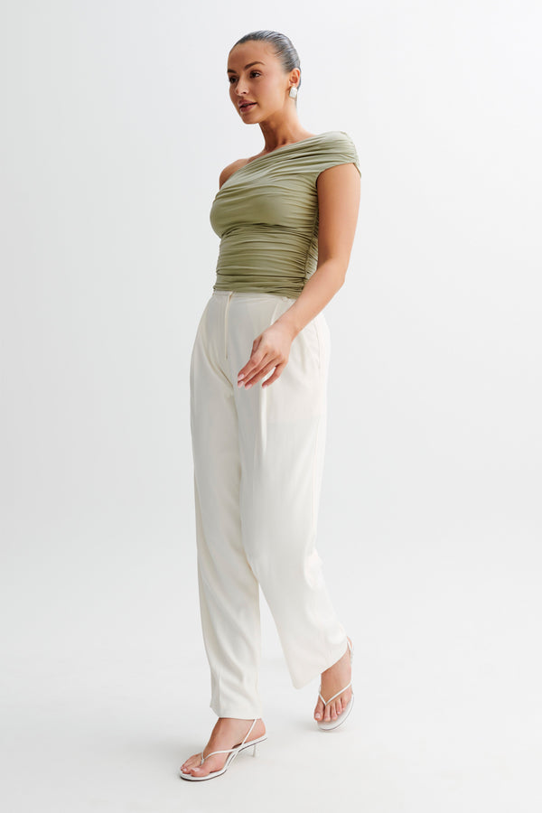 Collective Tops - Alayna  Slinky Ruched Top - Sage Green fifth image