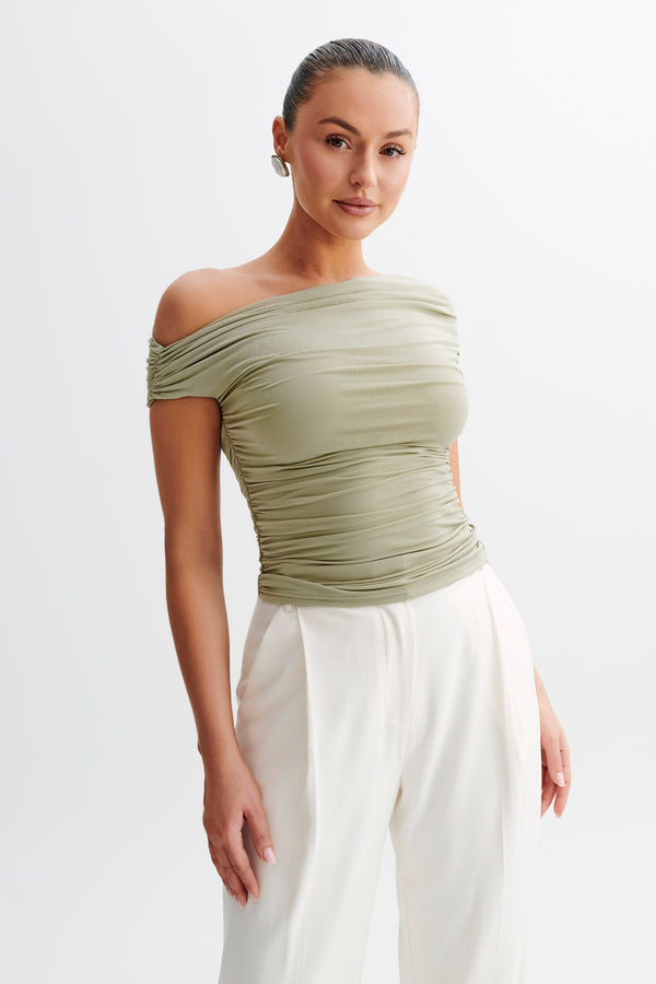 Collective Tops - Alayna  Slinky Ruched Top - Sage Green secondary image