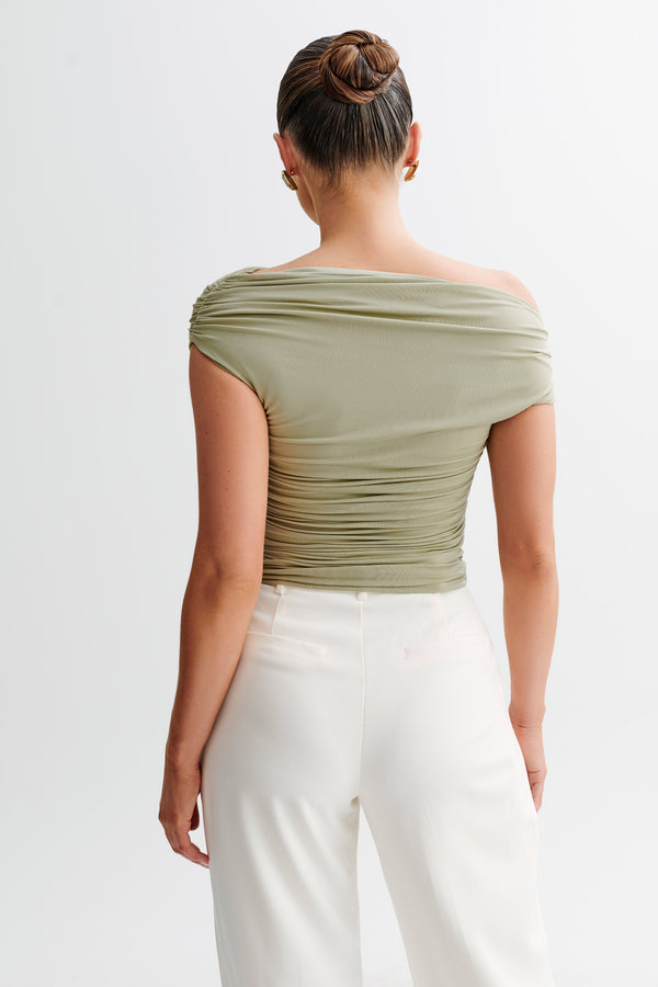 Collective Tops - Alayna  Slinky Ruched Top - Sage Green fourth image