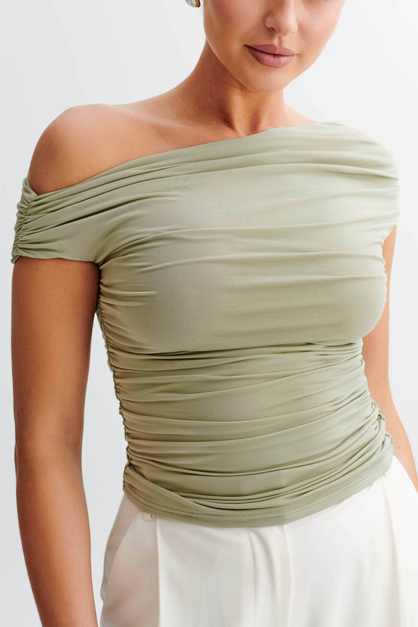Collective Tops - Alayna  Slinky Ruched Top - Sage Green third image