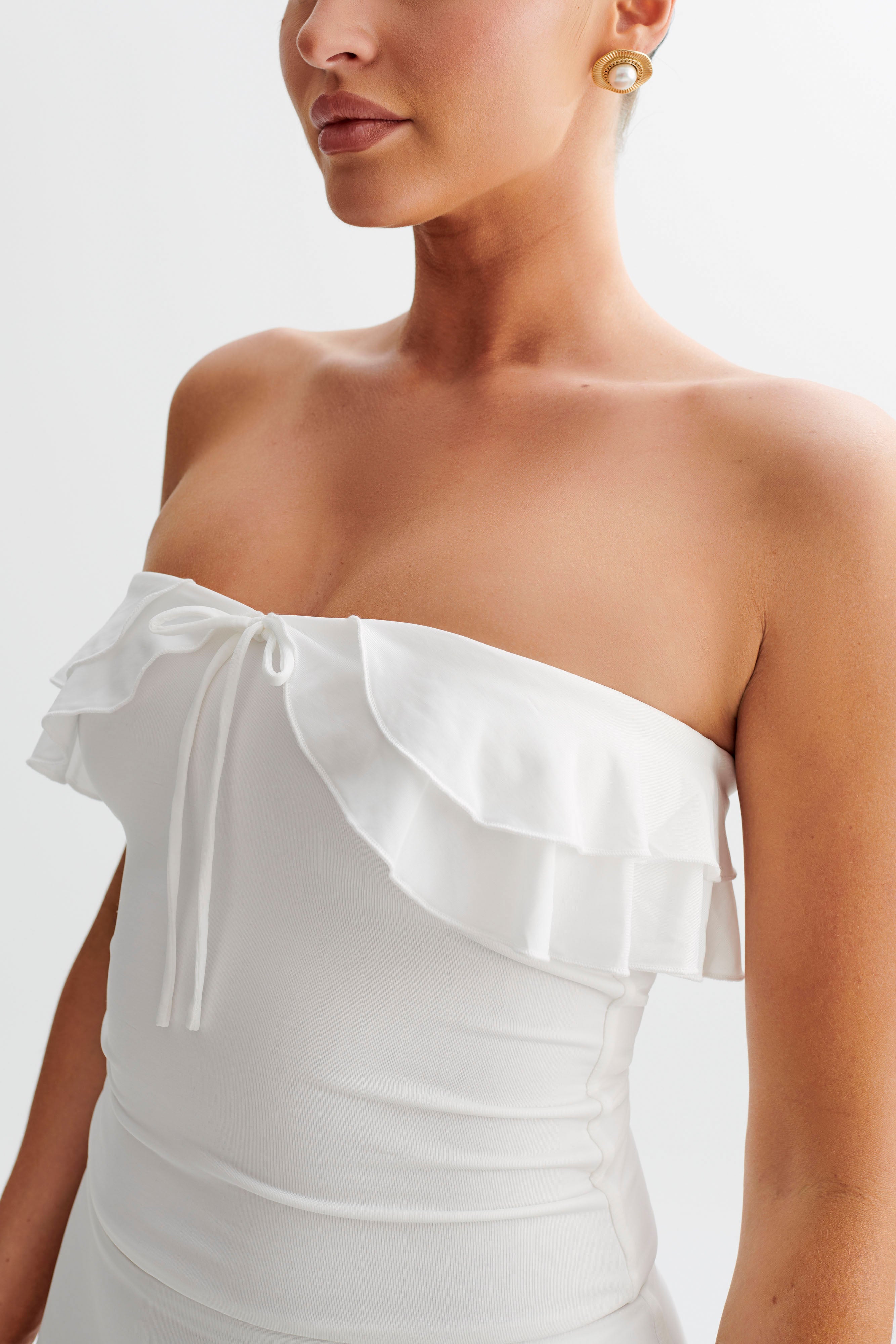 Bea Strapless Slinky Ruffle Top White MESHKI