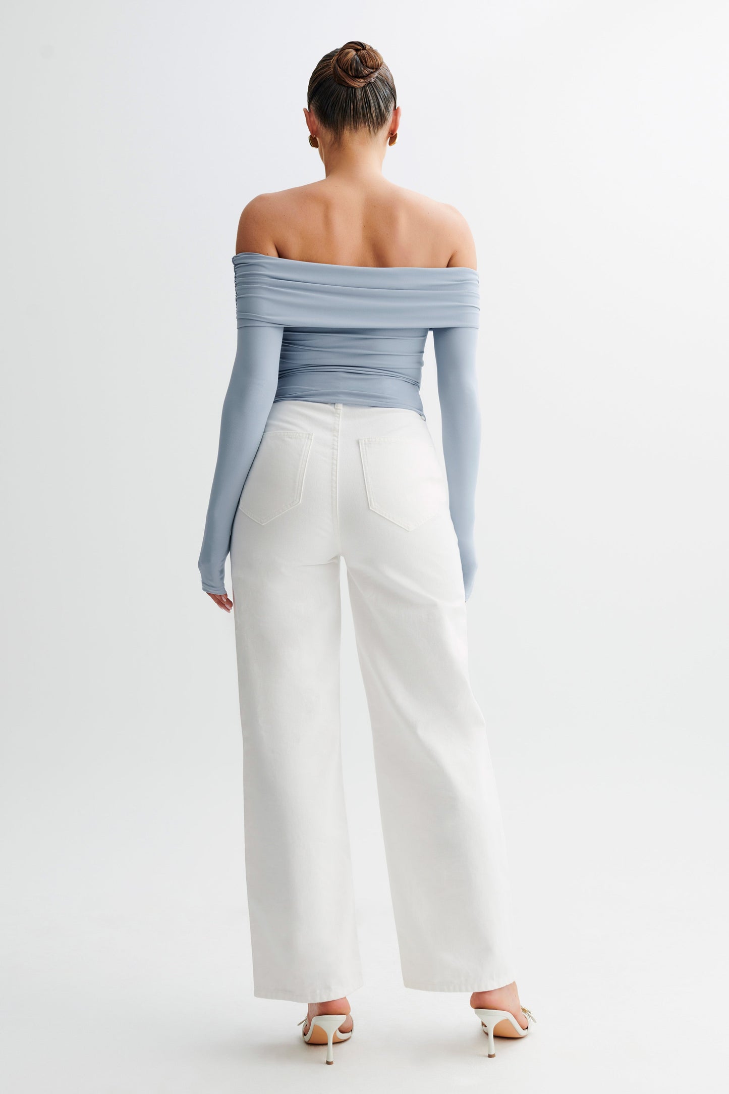 Lucinda Recycled Nylon Off Shoulder Top - Dusty Blue