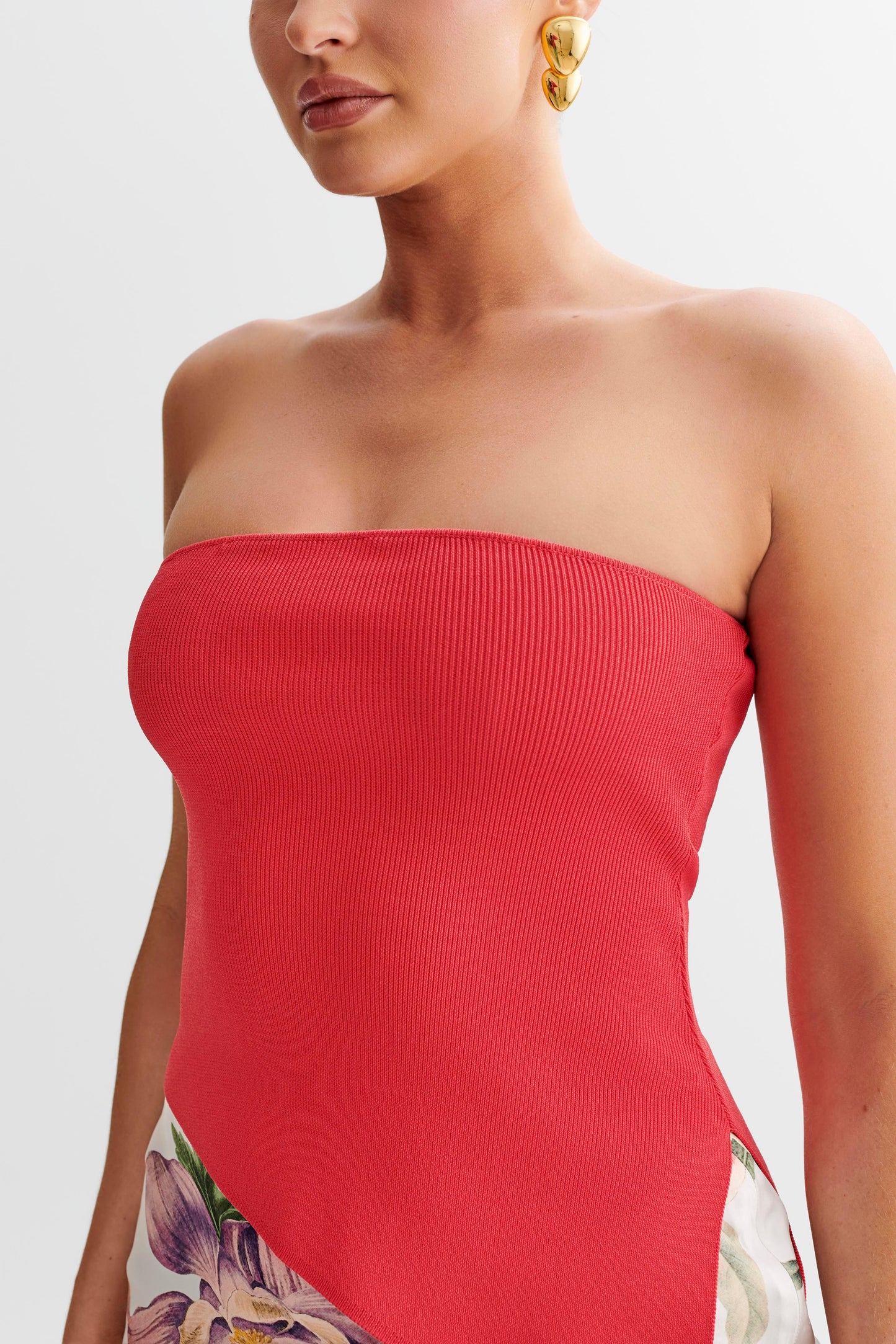 Sidney Asymmetrical Strapless Knit Top - Pomegranate