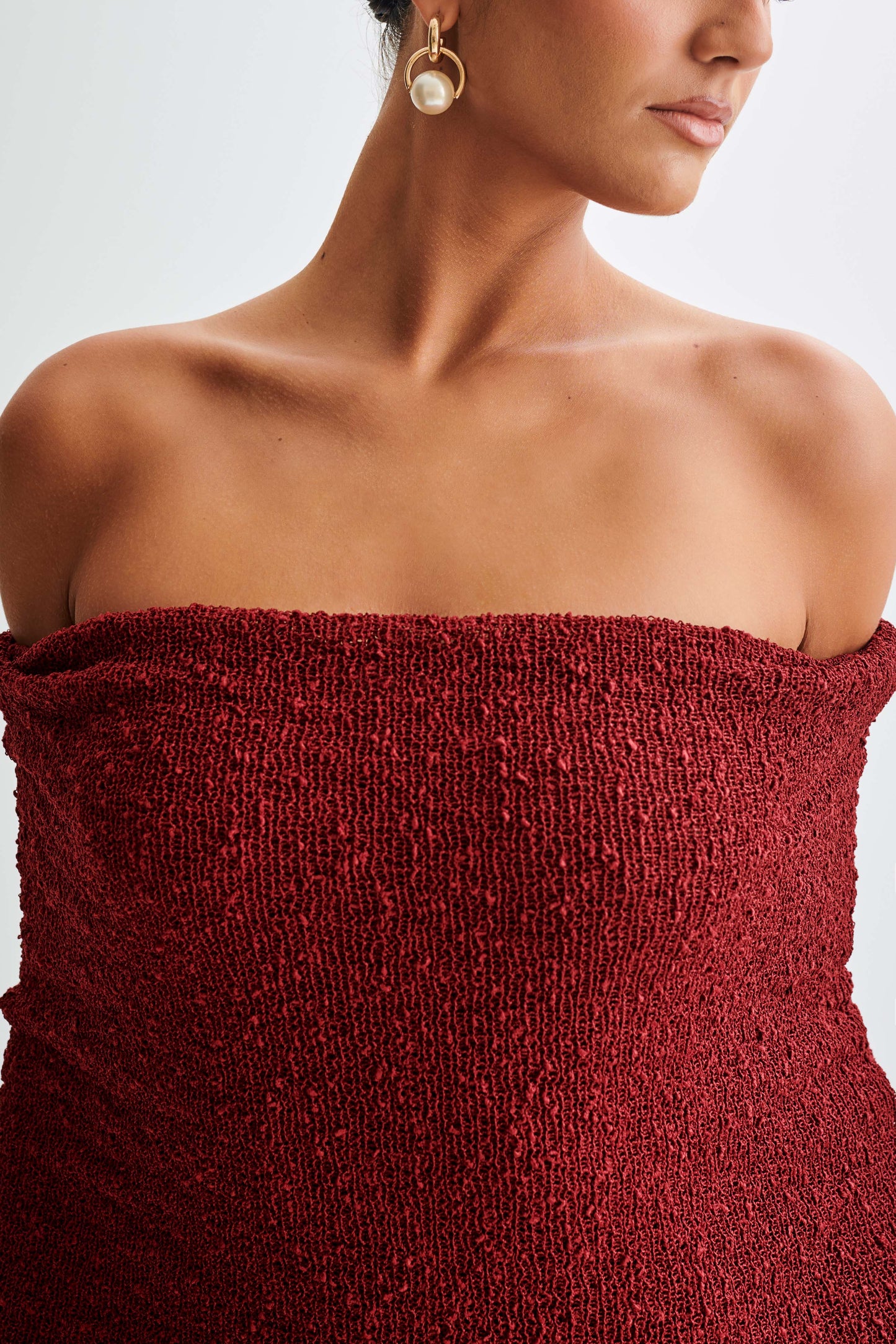 Marisol Off Shoulder Boucle Maxi Dress - Plum