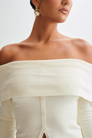 Diedre Buttoned Off Shoulder Knit Top - White