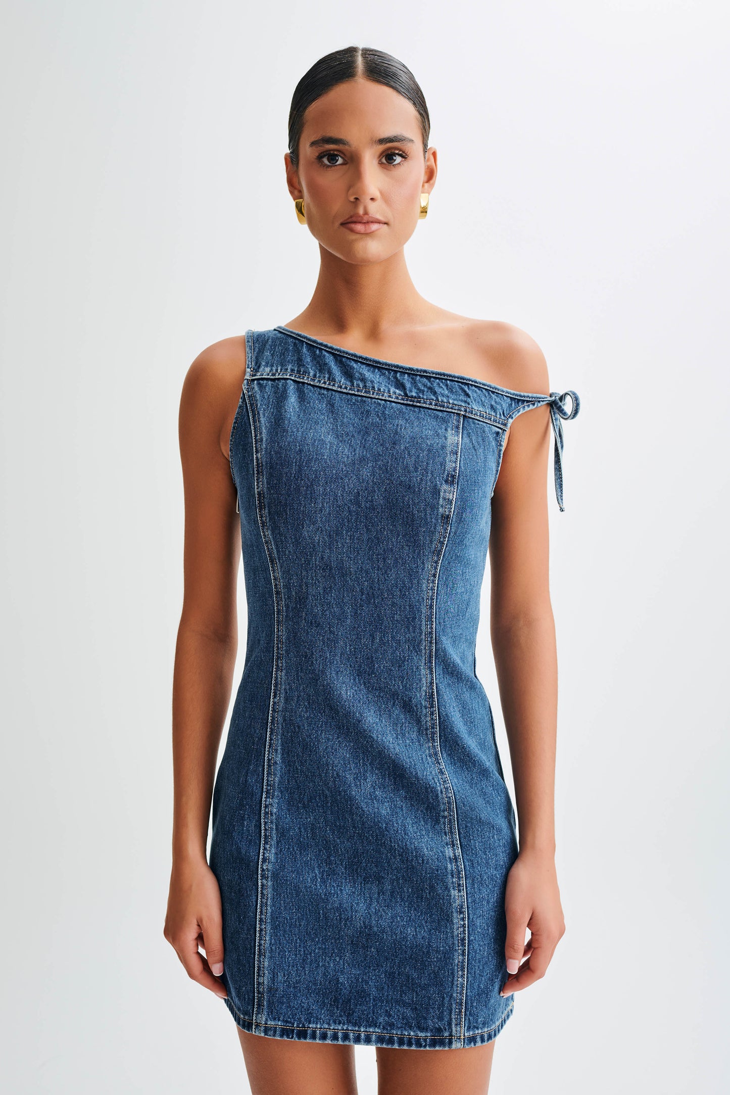 Baker Off Shoulder Denim Mini Dress - Dark Blue