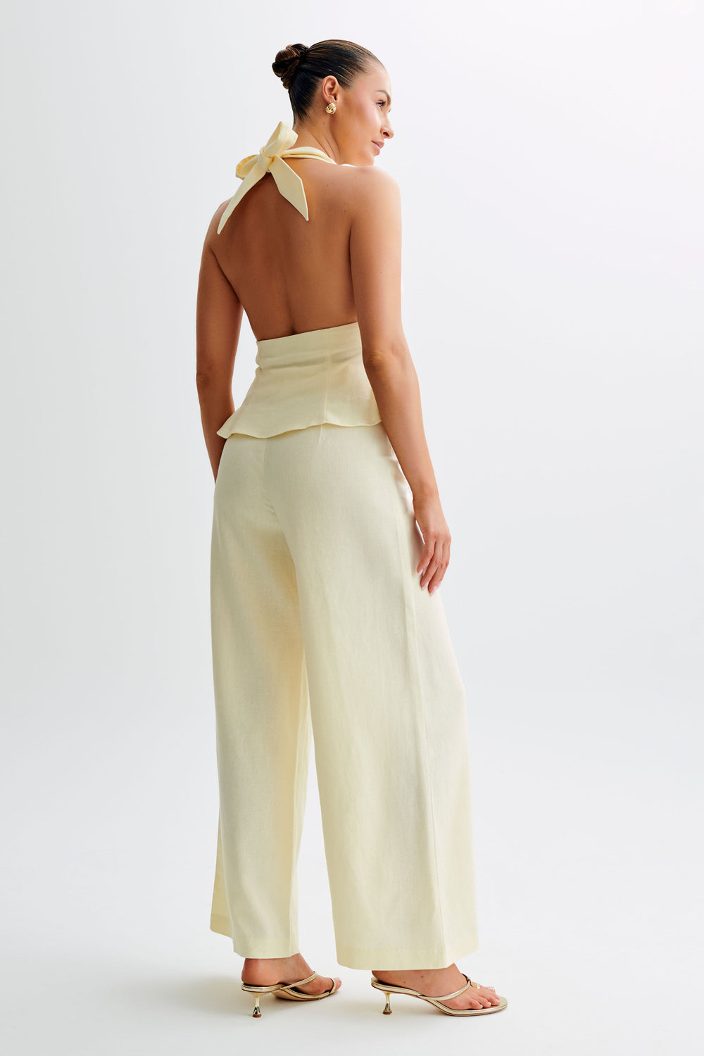 Franca Linen Wide Leg Pant - Lemon Sherbet