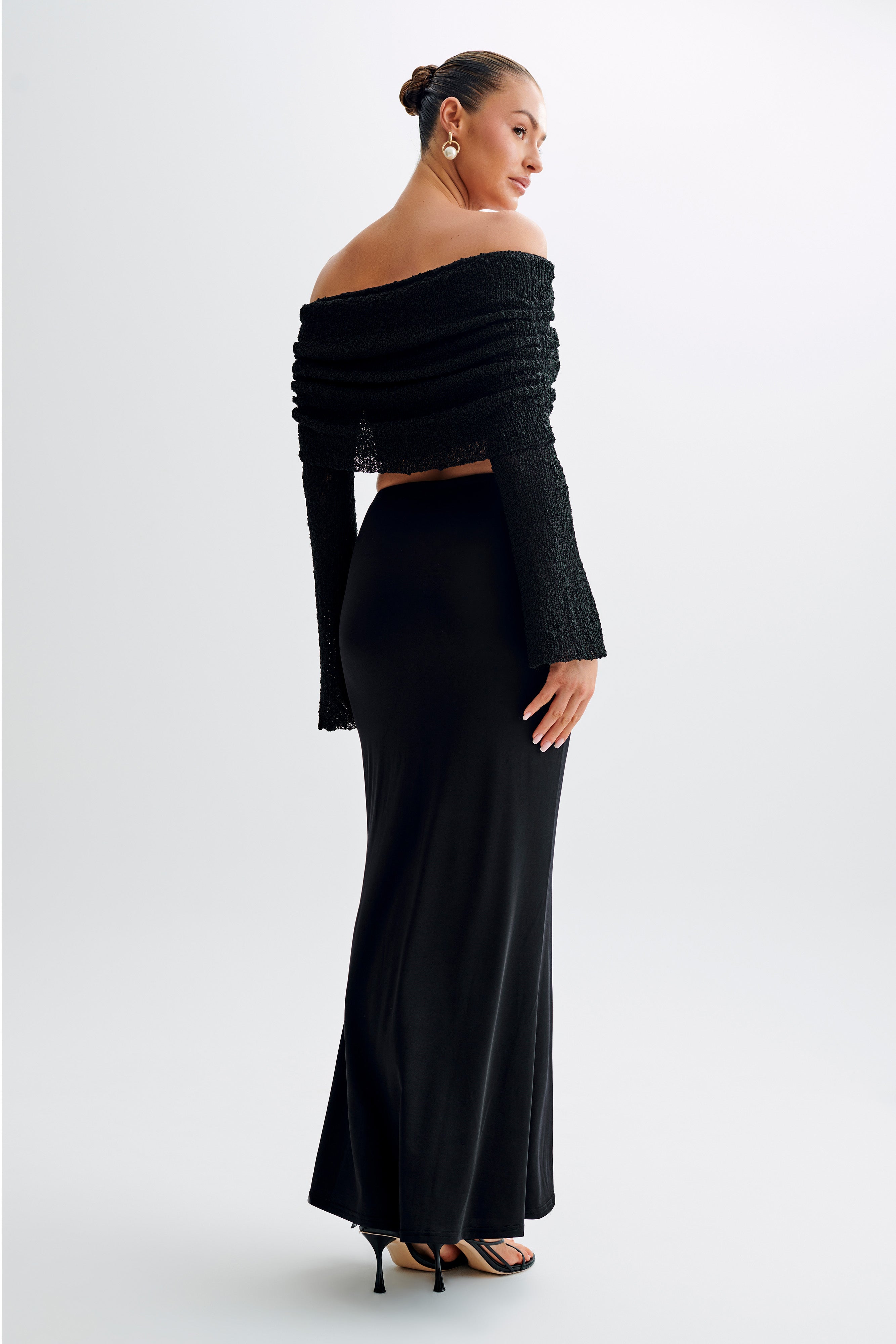 Marisol Off Shoulder Boucle Top Black MESHKI