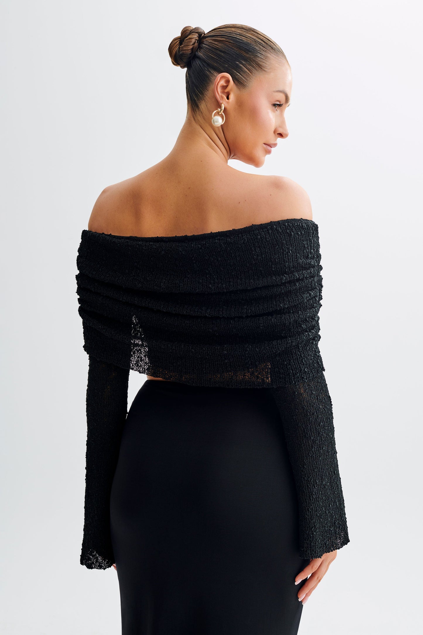 Marisol Off Shoulder Boucle Top - Black