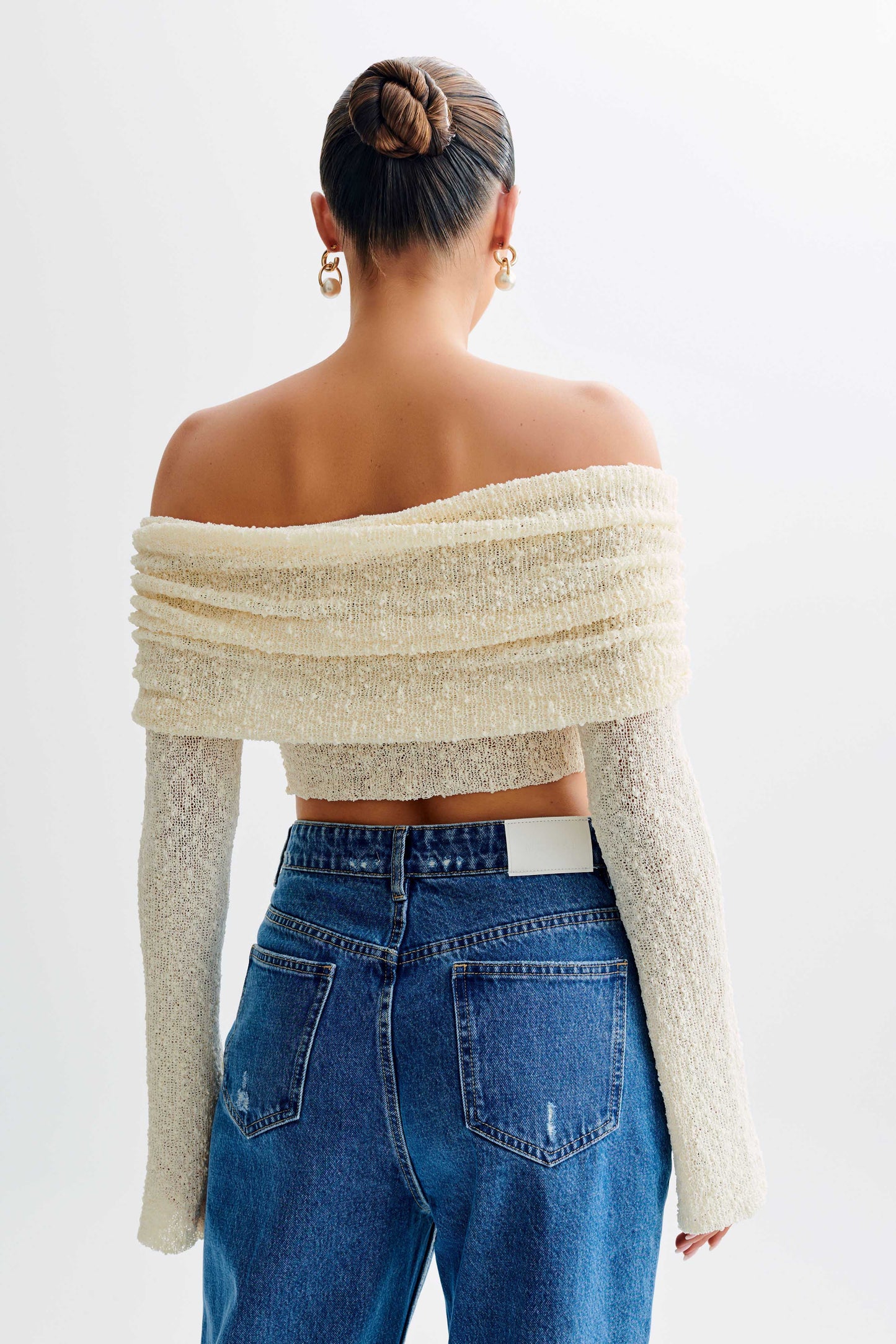 Marisol Off Shoulder Boucle Top - Ivory