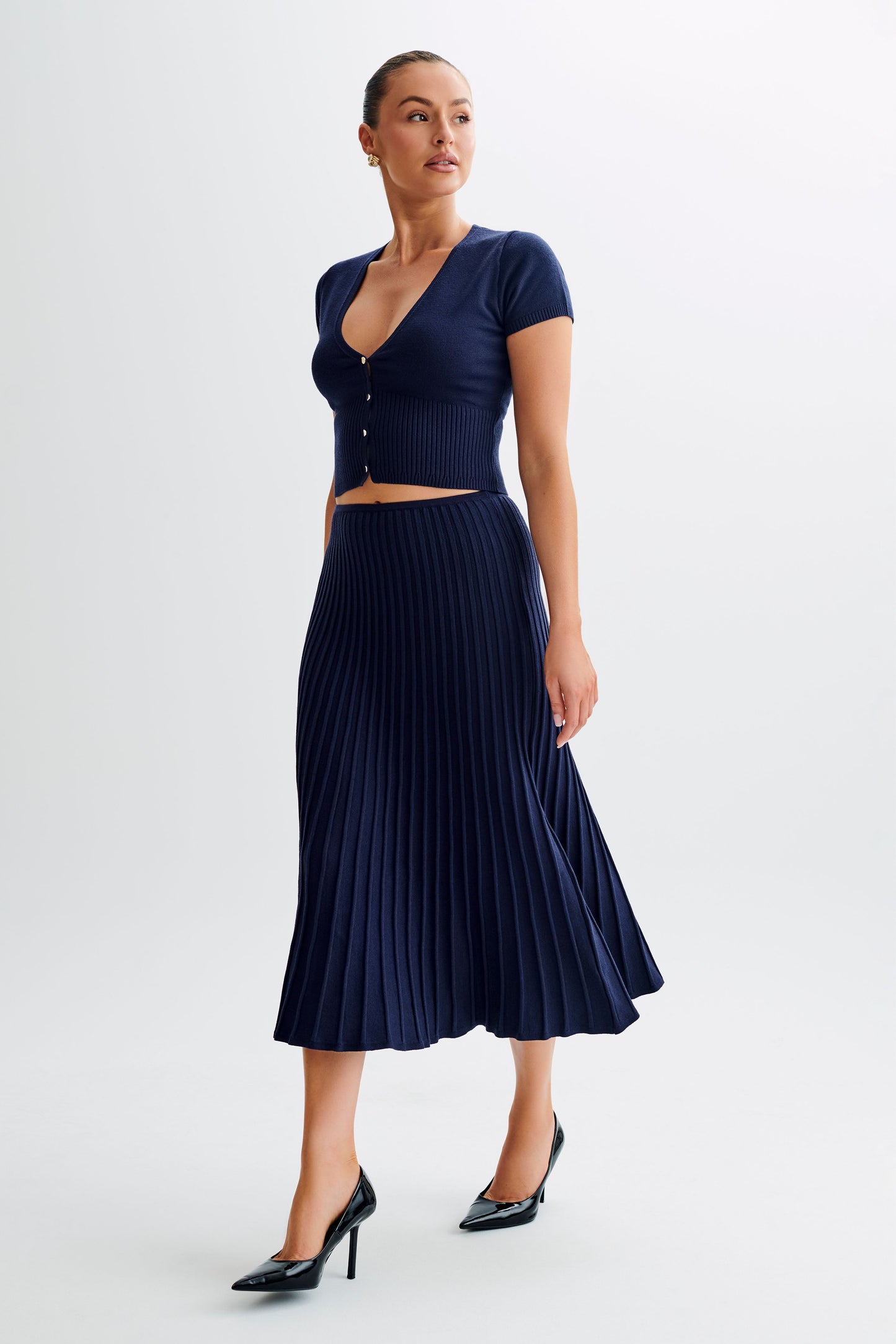 Jolene Rib Knit Midi Skirt - Navy