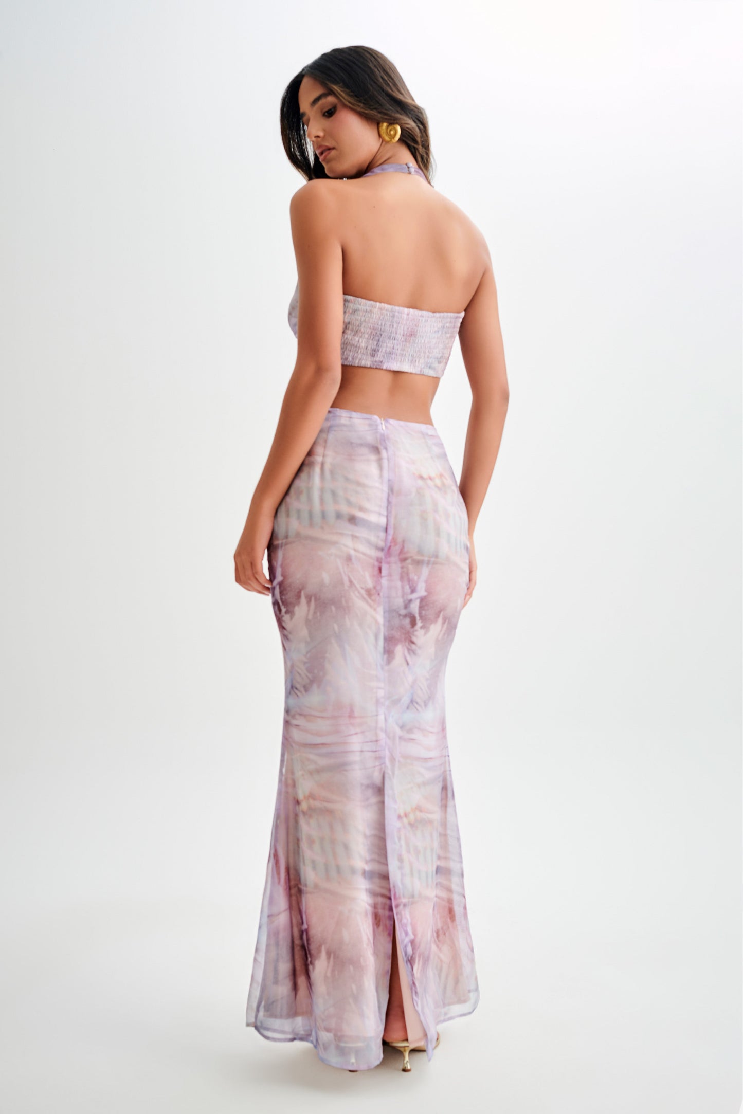 Ursula Ruched Maxi Skirt - Mermaid Shell Print