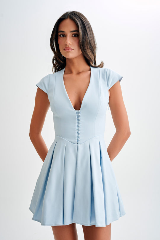 Keely  Cotton Cap Sleeve Mini Dress - Sky Blue