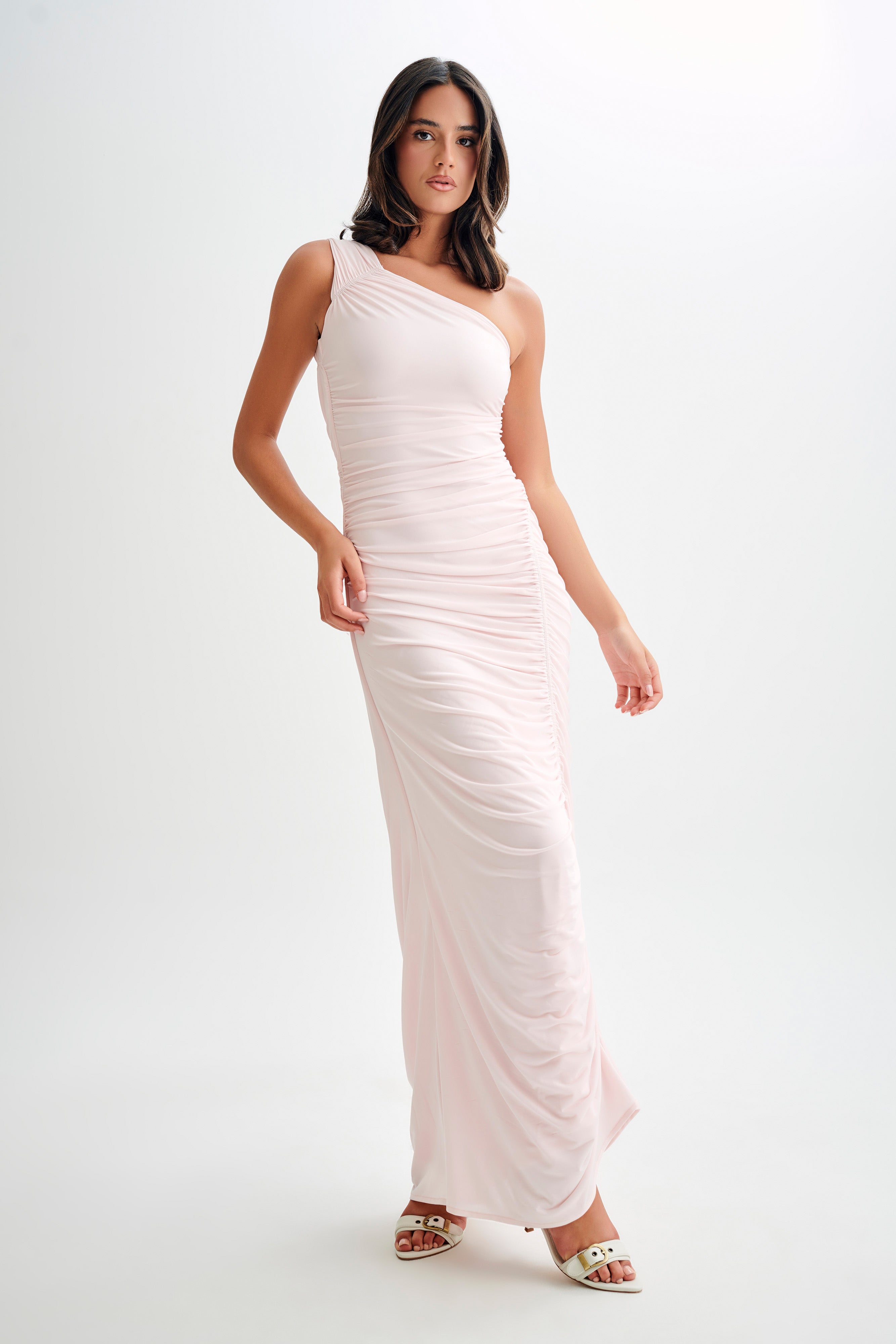Capri Gathered Slinky Maxi Dress Powder Pink MESHKI