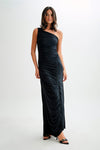 Capri Gathered Slinky Maxi Dress - Black