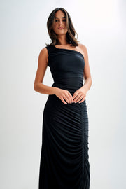 Capri Gathered Slinky Maxi Dress - Black