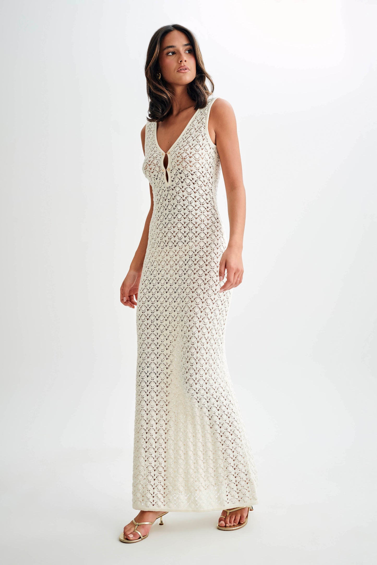 Carter Crochet Sleeveless Maxi Dress - White