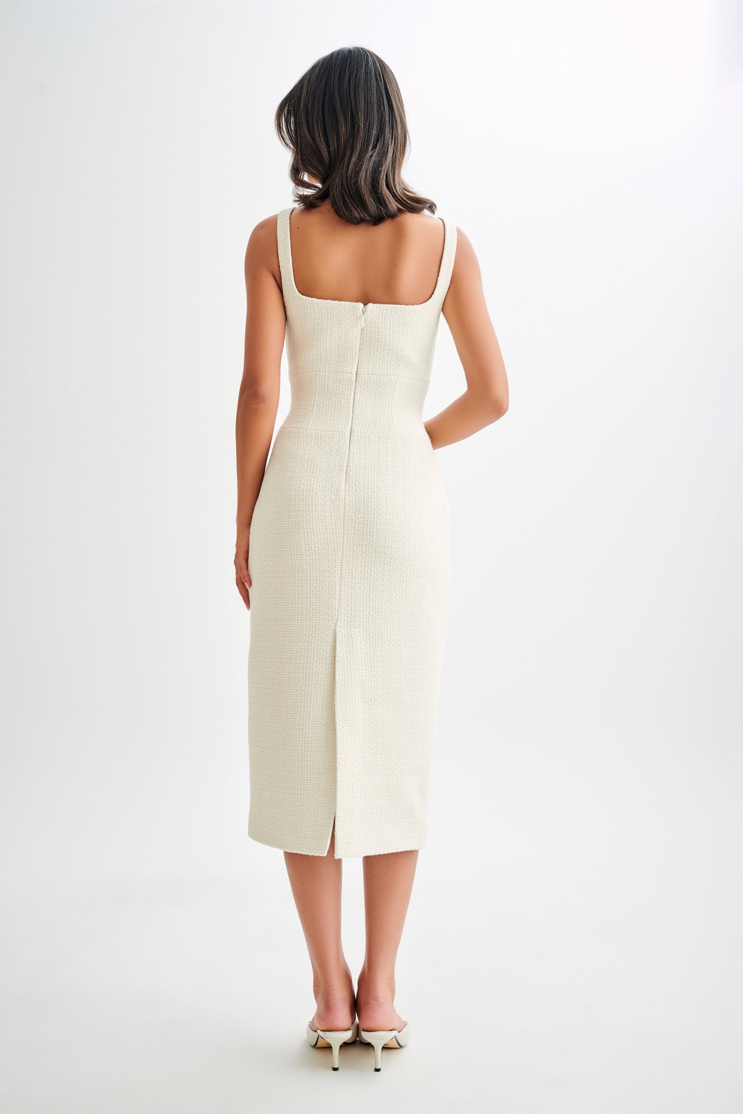 Calder Tweed Midi Dress - Ivory