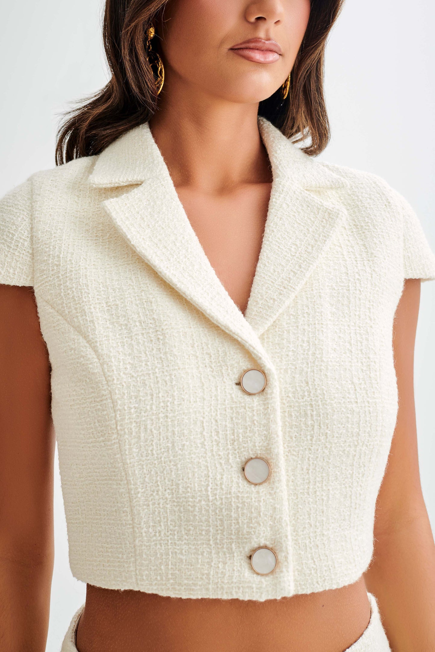 Parisa Boucle Button Up Top - Ivory