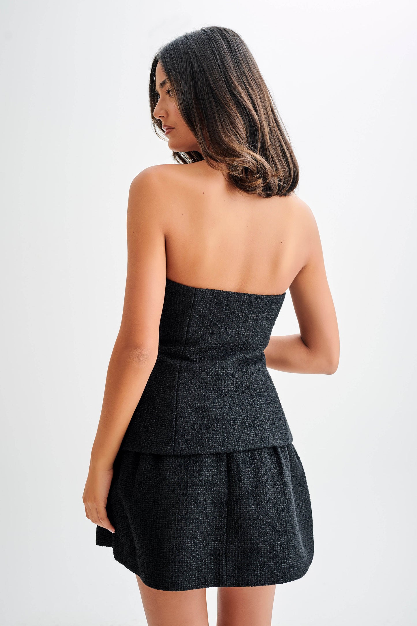 Cyrus Strapless Boucle Top - Black